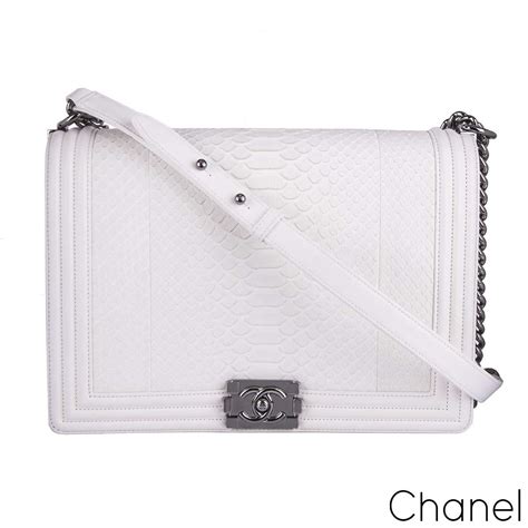 chanel white python boy bag|Chanel Python Leather Boy Bag in White .